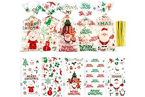 Christmas Treat Bags for Candy - 100 Pack Christmas Cellophane Treat Bags