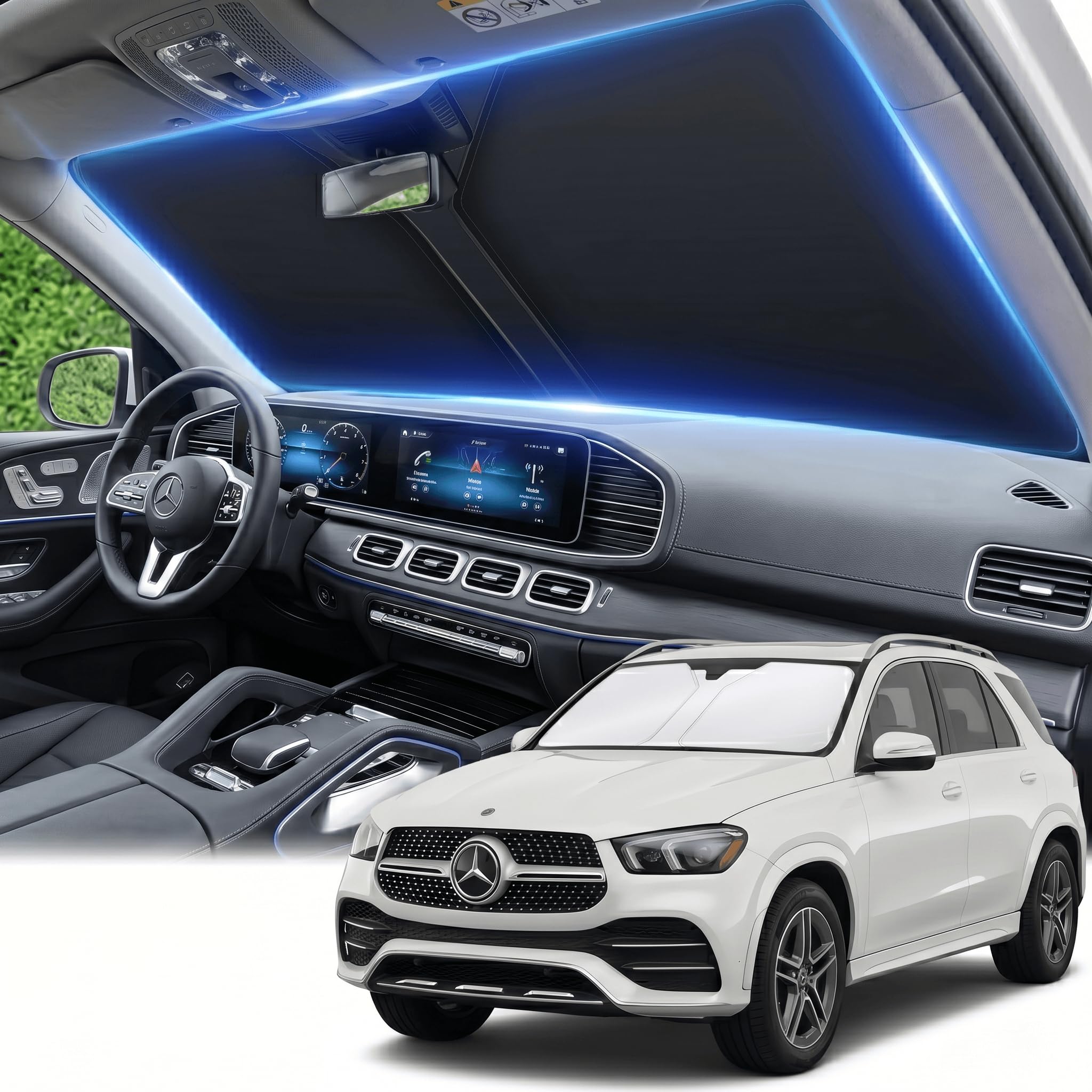 Photo 1 of Windshield Sun Shade for Mercedes Benz GLE 2012-2025 2026 Sunshade Front Window Shade Custom Fit GLE Accessories Sun Visor Foldable Shade Blocks UV Rays Accessories
