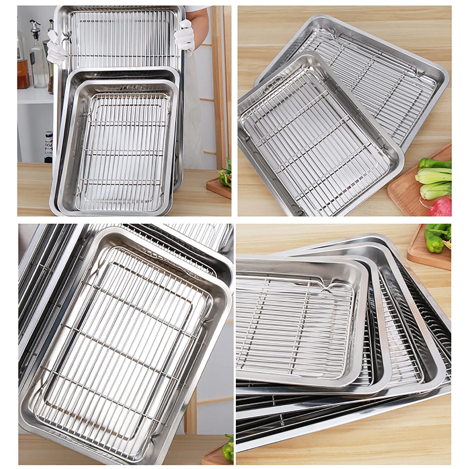 Bandeja para Hornear Rectangular Bandeja para Hornear de Acero Inoxidable, con Rejilla de Enfriamiento Extraíble, Saludable, Fácil de Limpiar (Size : 50x35x4.8cm)