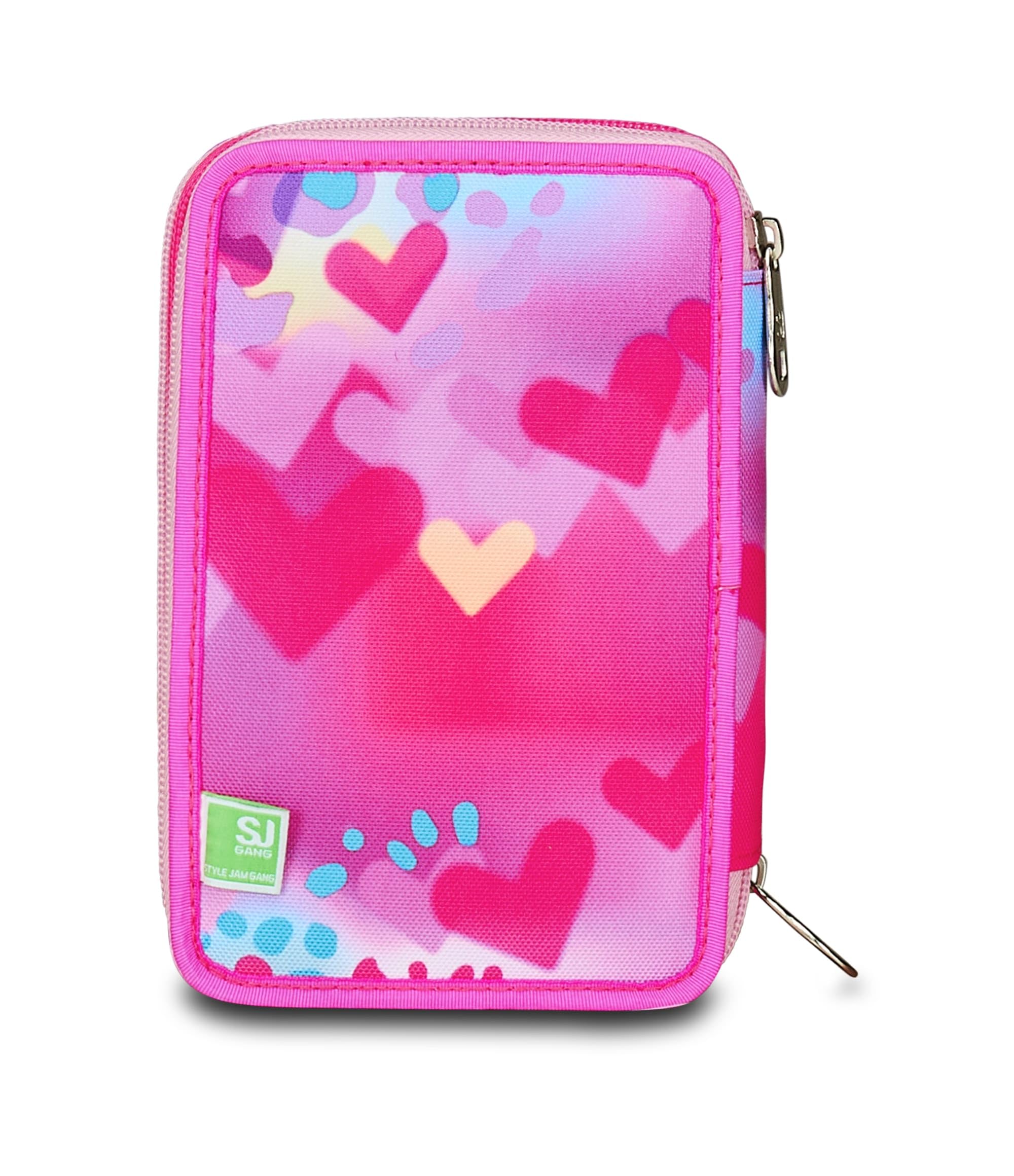SJ GANG STYLE JAM GANG Astuccio Scuola 3 Zip Sj Ever, Fucsia, Portapenne Triplo Scomparto Completo Di Penne, Matite, Colori, Accessori Zaino, Scuola Elementare, Bambina