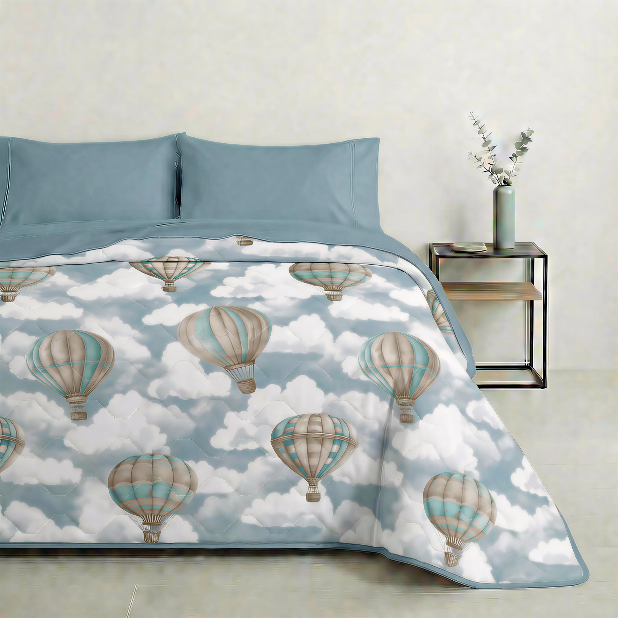 Mahome Trapuntino Singolo Primaverile Estivo in 100% Puro Cotone 170x260 cm Leggero Double Face - Copriletto Trapuntato morbido Traspirante Anallergico - Made in Italy – Fluttu Tiffani - 1