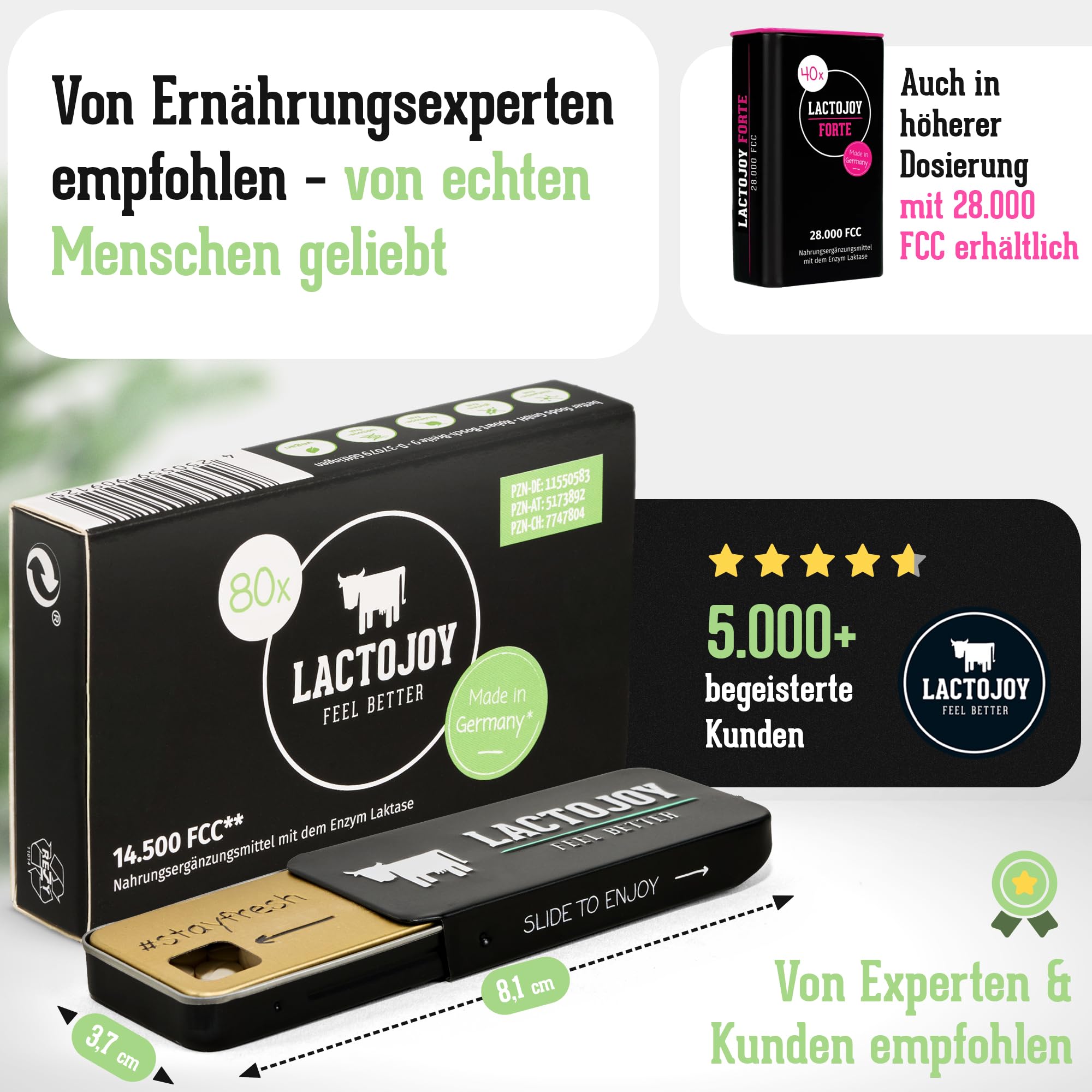 LactoJoy Laktase-Tabletten I 14.500 FCC I 80 Stk. - Lactase Enzym bei Milchzucker Unverträglichkeit