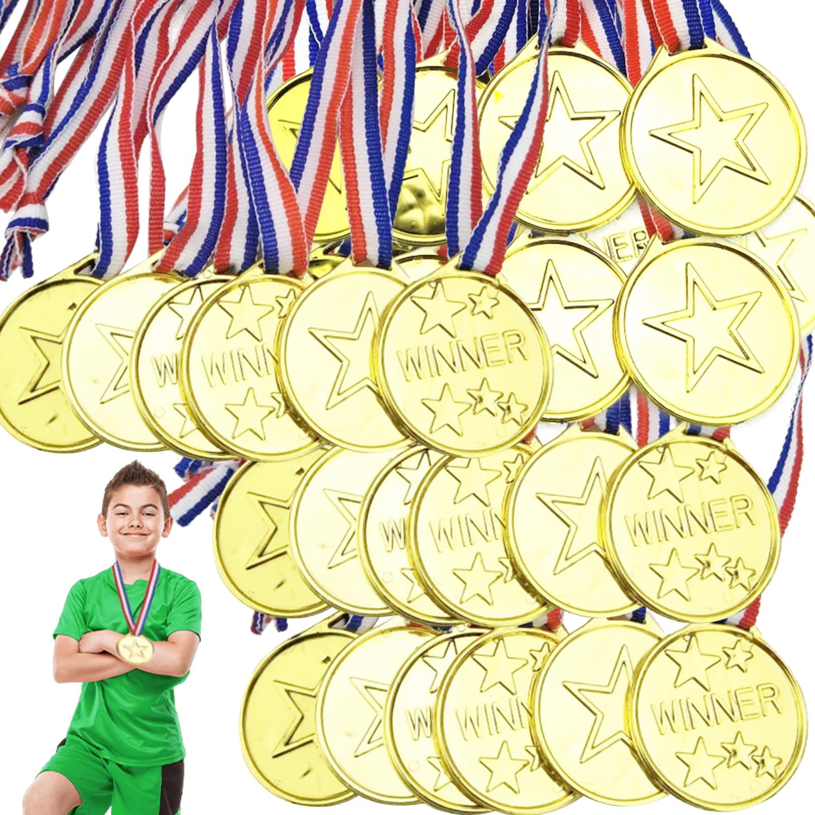 50 medaglie vincitori, medaglie in plastica, oro per bambini, medaglie vincitori, medaglie d'oro per bambini, medaglie per bambini, per feste di compleanno per bambini