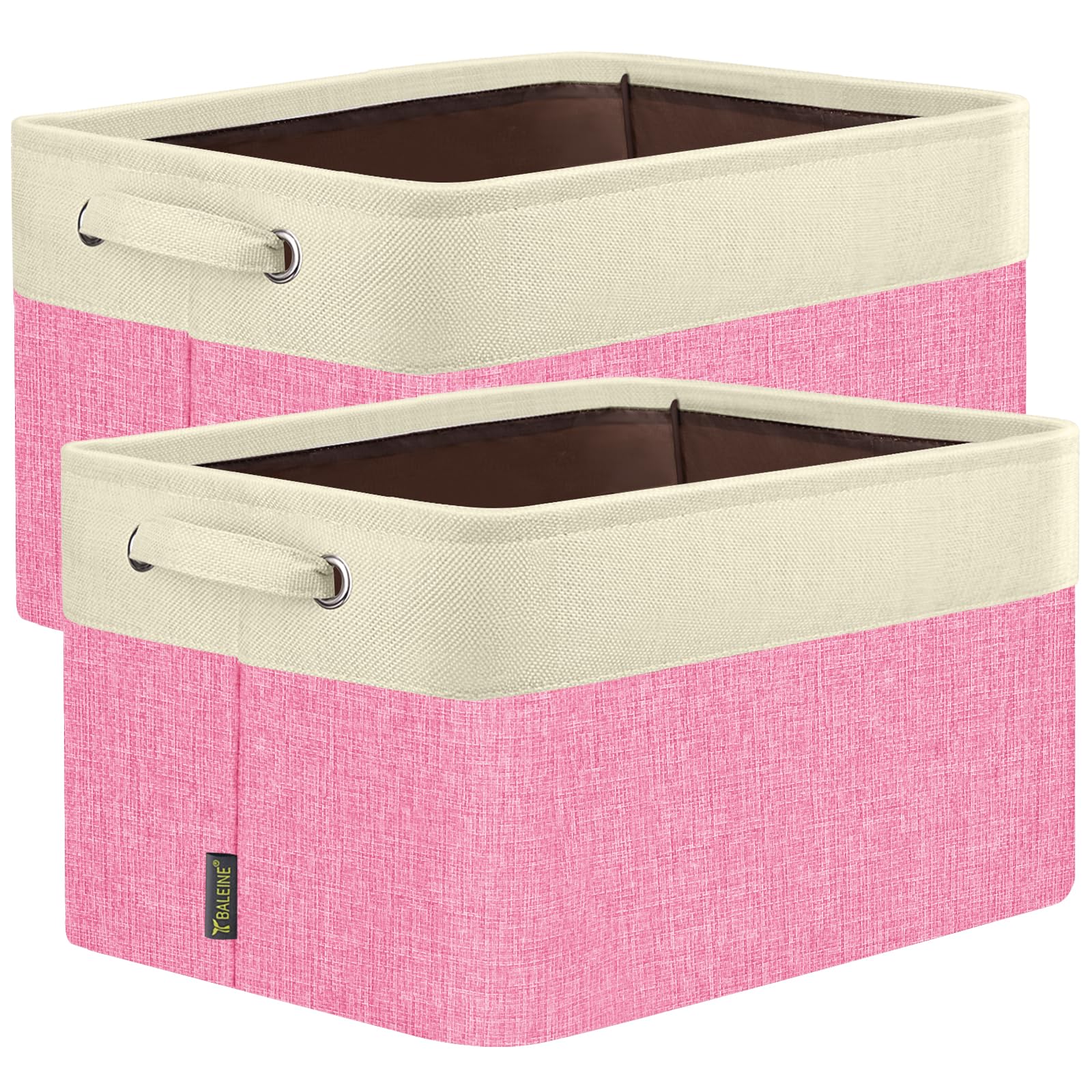 BALEINE 2 Pack Fabric Closet Storage Bins for Shelves, Linen Closet Organizers and Storage, Decorative Baskets for Organizing, Shelf, Clothes, Home, Office (Pink, 14''x10''x8.5')