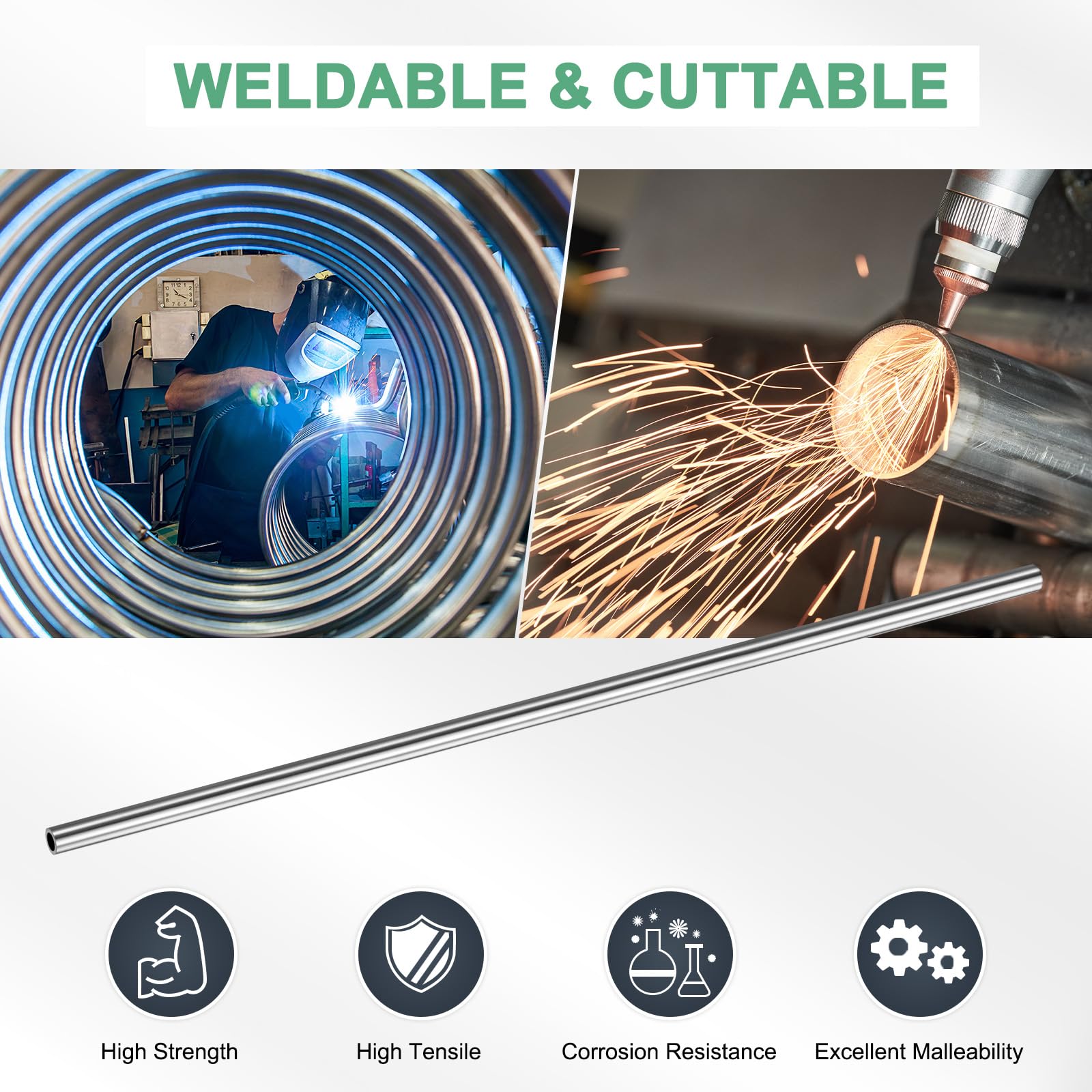 M METERXITY 3 Pièces Tube En Acier Inoxydable 304, 6mm OD X 300mm Longueur 1mm D'épaisseur Tige Droit Barre Ronde Pour Construction, Usinage