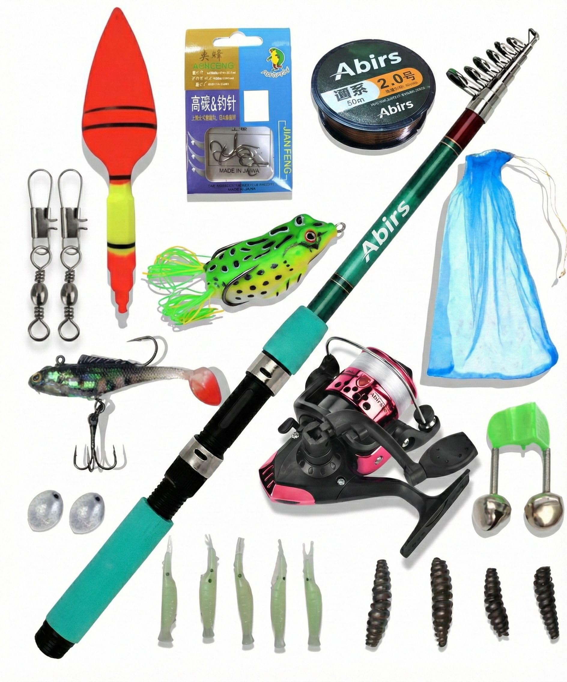 Fishing Rod Combowith Reel Emerald Green Travel Rod with Topwater Frog Lure Compact Lightweight Design-image-30