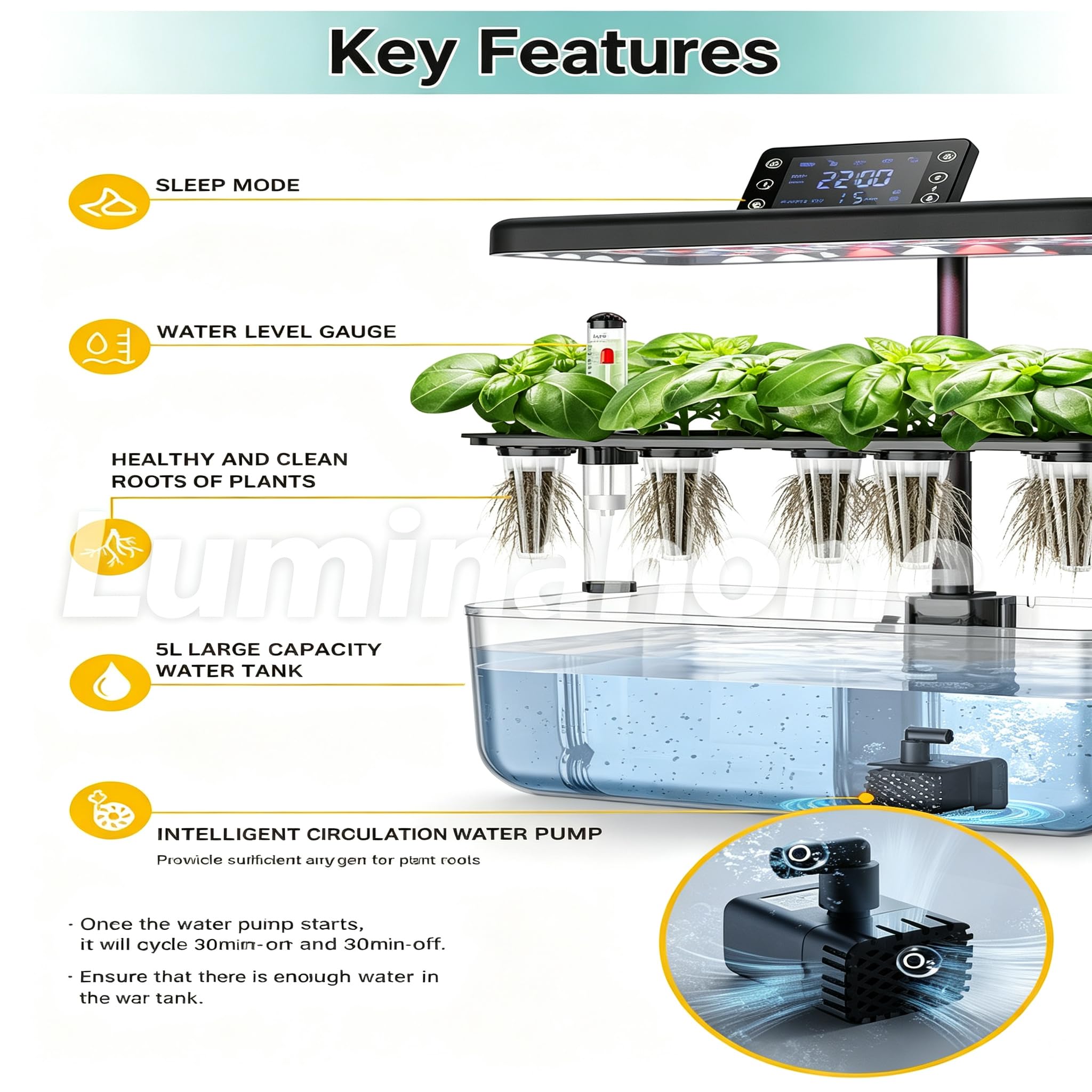 Système de culture hydroponique intelligent à 12 gouttes, lumière de croissance à DEL à spectre complet, kit de germination des plantes sans sol avec système intelligent de culture d'eau pour la
