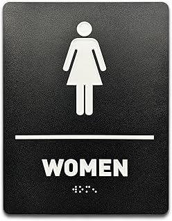 GDS Women Bathroom Sign - ADA Compliant, Raised Icons, Grade 2 Braille - Adhesive Strips, Easy Install - Modern Restroom S...