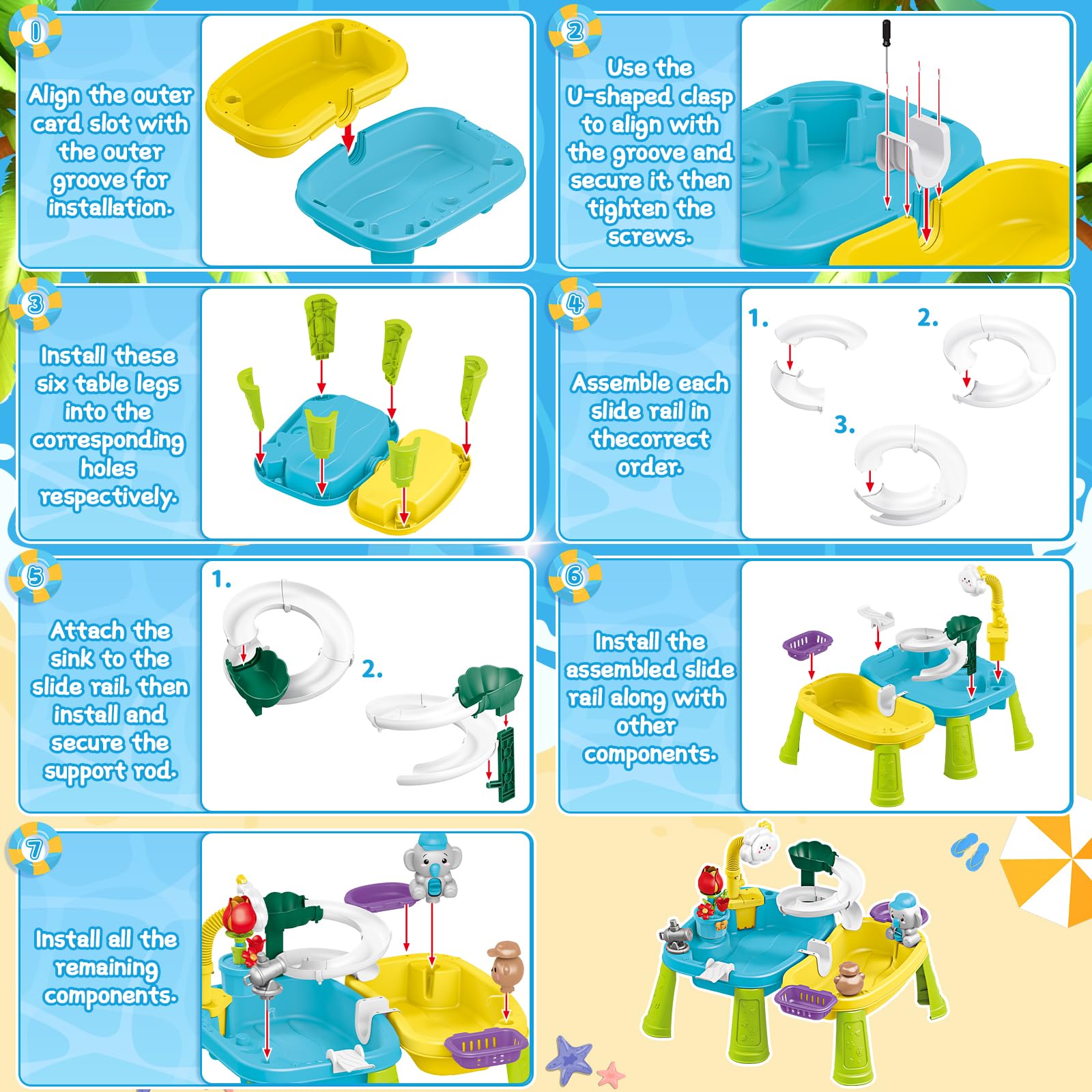 deAO Table de Jeux d'eau et de Sable, Table d'Activités avec Fonctions d'arrosage en Circulation, évier de Jeu à Eau Courante, Toboggan et Pêche, Jouet d'eau Intérieur pour Maison et Jardin