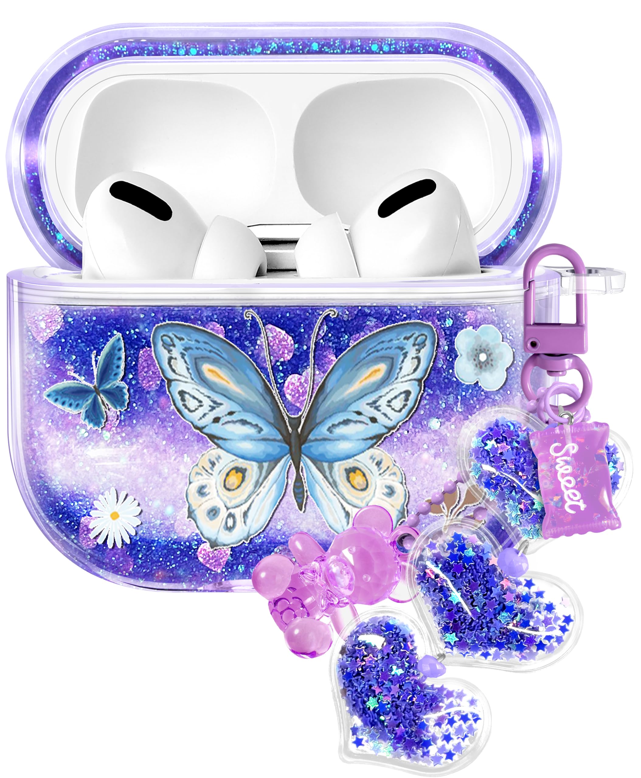 Coralogo for Apple for Airpods Pro 1/2 Case - Women Girls Cute Girly Kawaii for Airpods Pro 2nd Generation Case Cover Glitter Liquid Sparkle Butterfly
