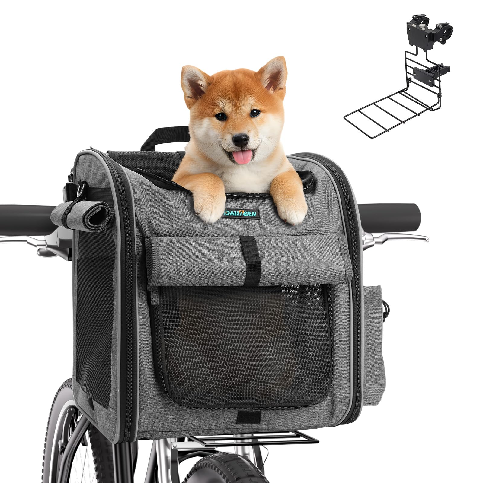 Cestino anteriore per cani, 4 in 1, pieghevole, per animali domestici, borsa a tracolla, sedile auto con supporto a L resistente, diametro 3,38 cm, cuscino impermeabile e strisce riflettenti