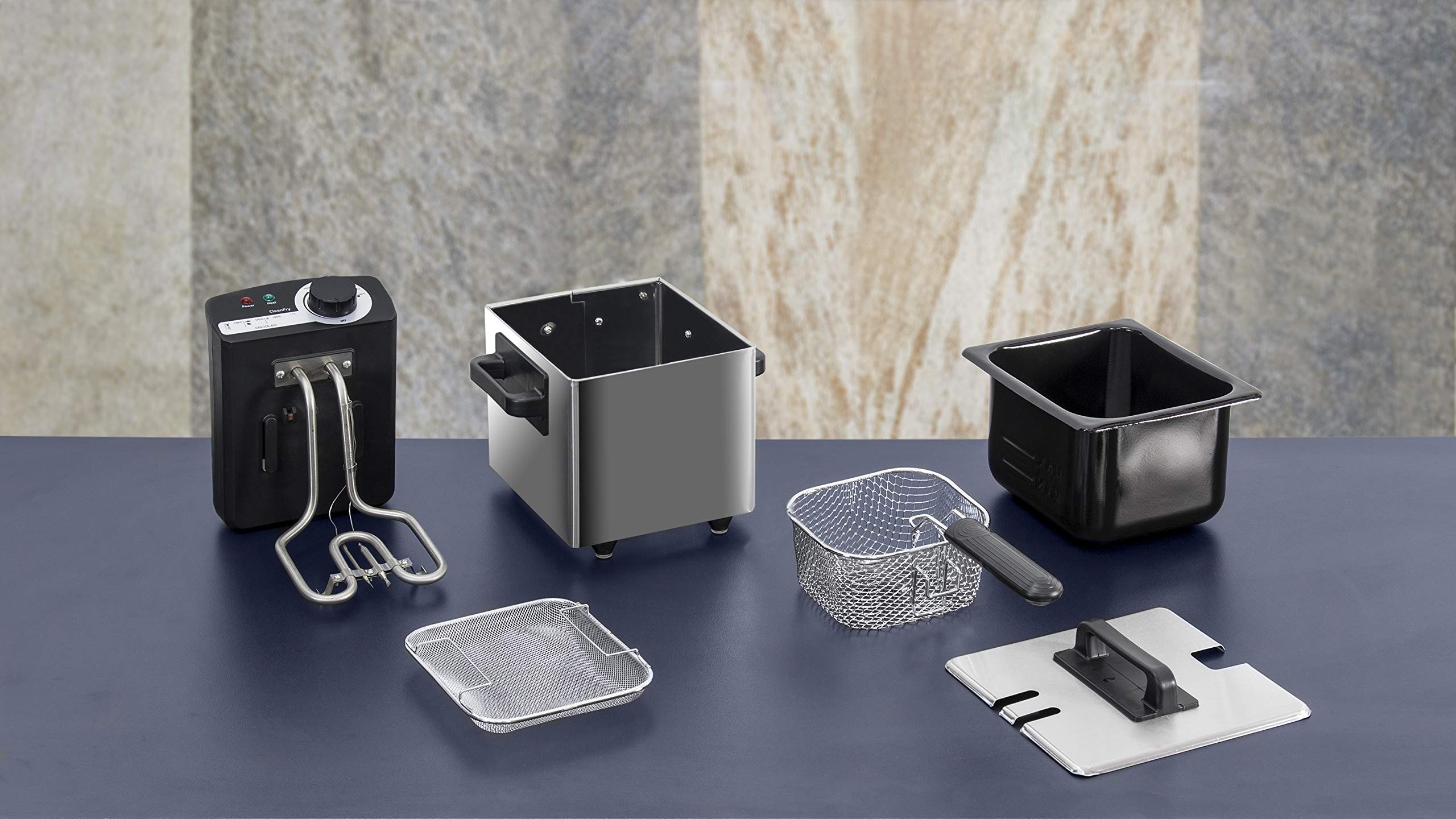 Cecotec Friggitrice elettrica CleanFry, capacità 1,5 l, temperatura fino a 190ºC, secchio smaltato lavabile in lavastoviglie, filtro olio detergente mantiene l'olio pulito, 1000 W