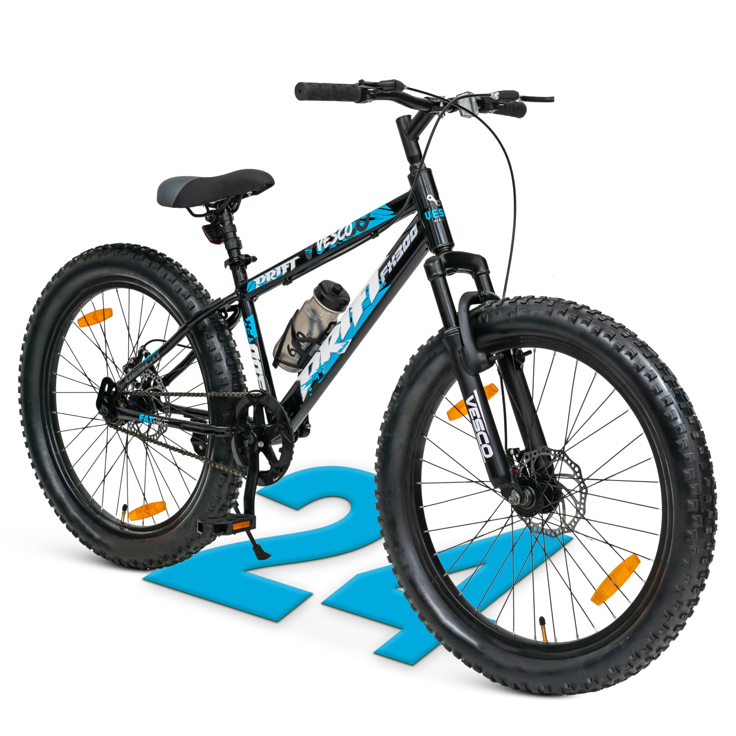 Drift FX300 Black 24T Semi Fat Bike | Kids Cycle for Boys 9-13 | 16 inch Frame | Mountain Bicycle with Front Suspension & Dual Disc Brake | Ideal for Kids 10-12 Years (Single Speed)