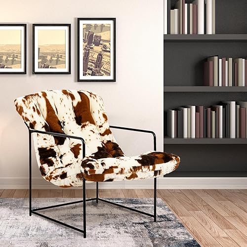 Miniatura 2 de GIA Silla decorativa moderna de mediados de siglo para sala de estar, dormitorio y oficina, juego de 1, tapizada en piel sintética marrón y blanca