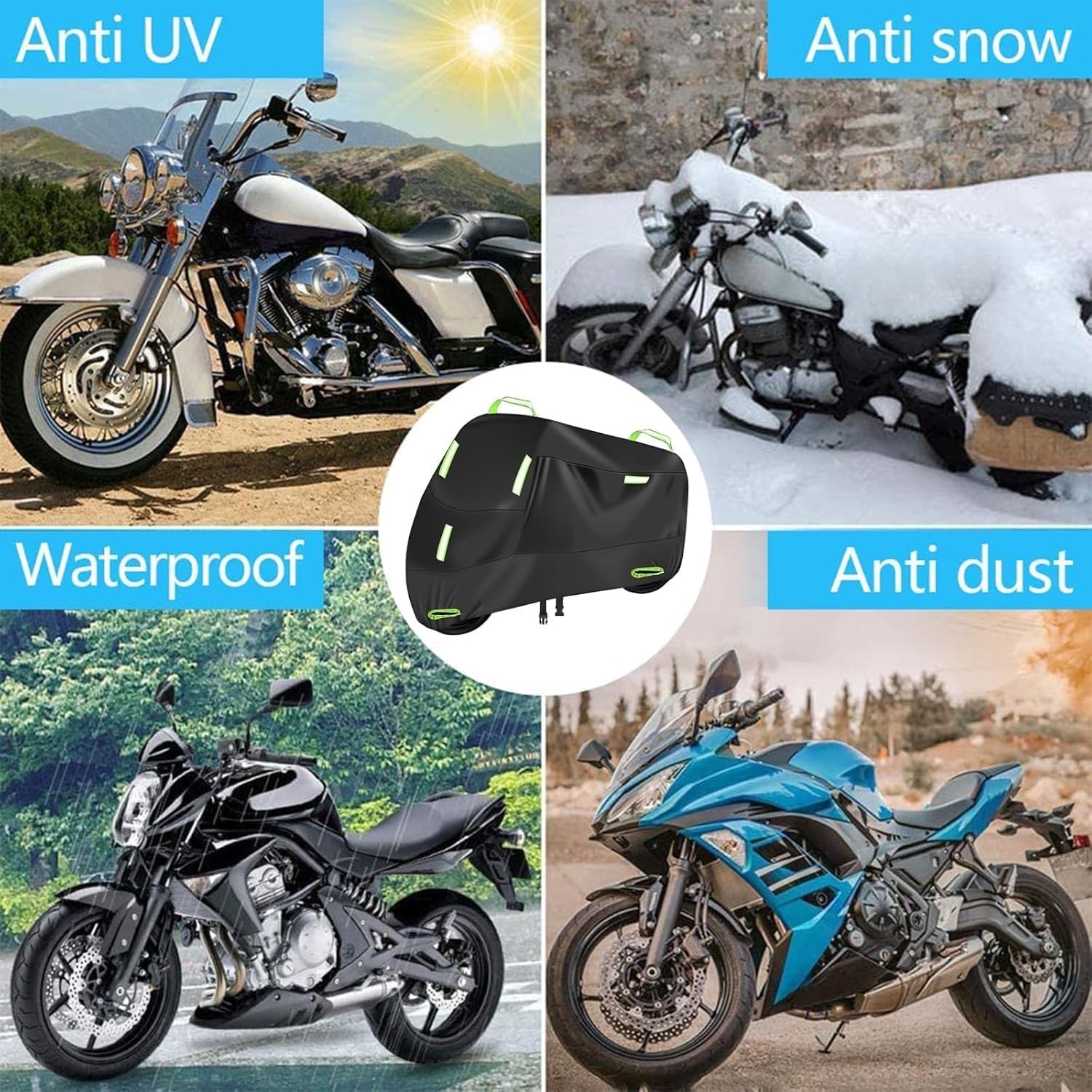 Plandeka Motocyklowa Na Zewnątrz, Wodoodporny Pokrowiec Motocykl, Garaż Motocyklowy Odporny Promieniowanie UV 210D, Z Otworem Zamkowym, Odpowiedni Do Większości(A,XL)