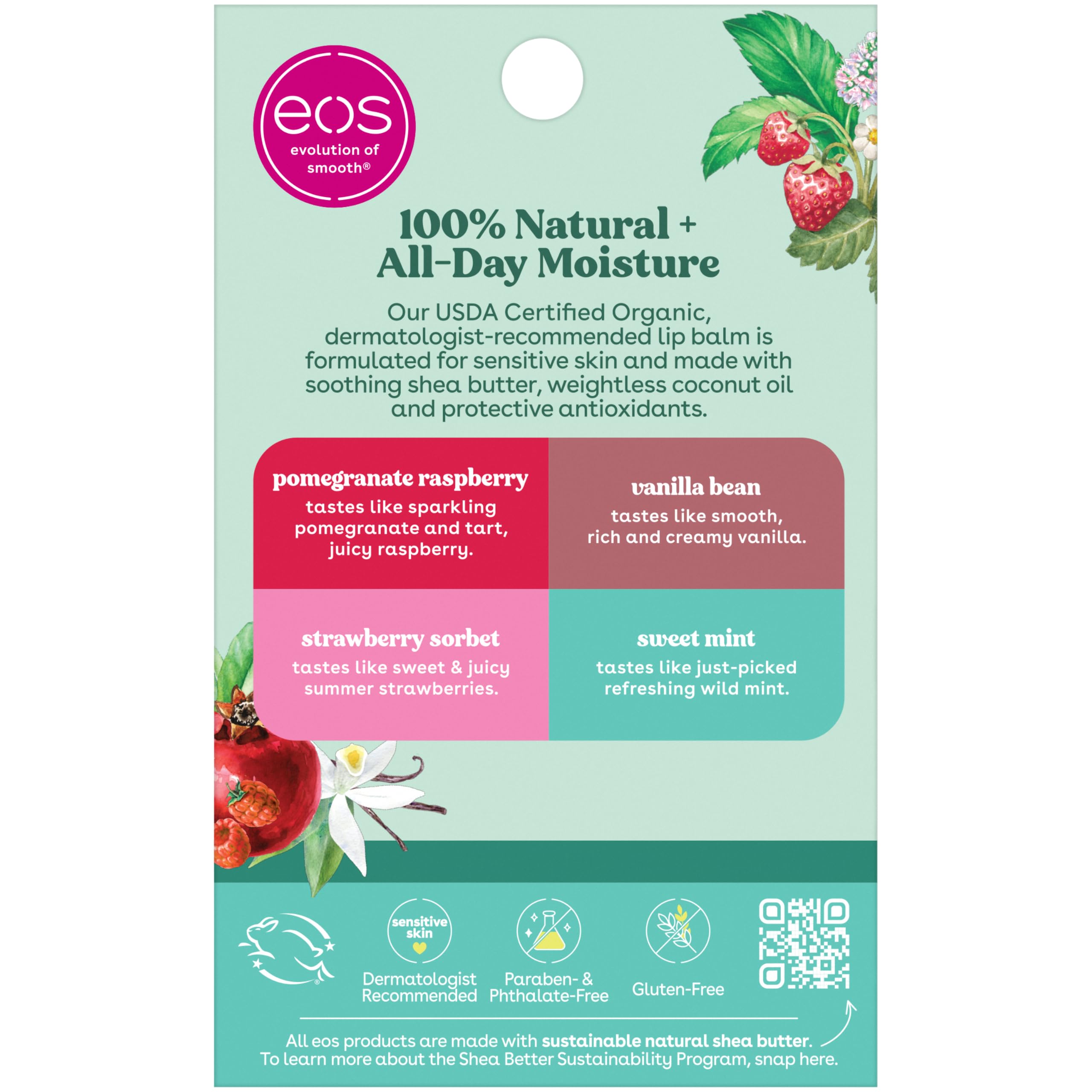eos Organic Lip Balm 4-Pack - Strawberry, Vanilla, Mint -7 eos Organic Lip Balm 4-Pack - Strawberry, Vanilla, Mint -7