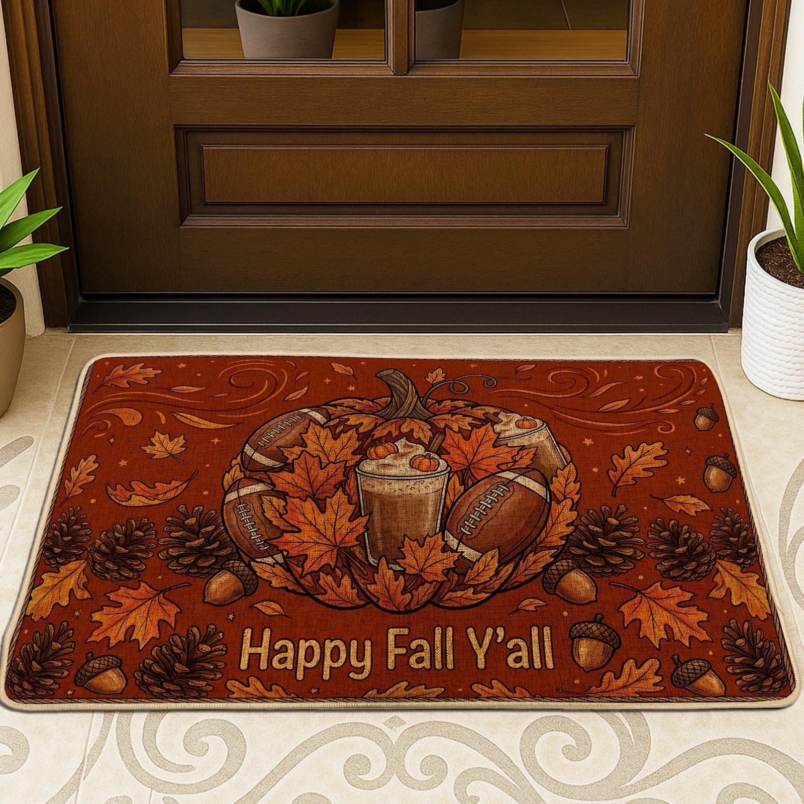 Paillasson citrouilles orange automne 74x43 cm tapis extérieur antidérapant pour porche