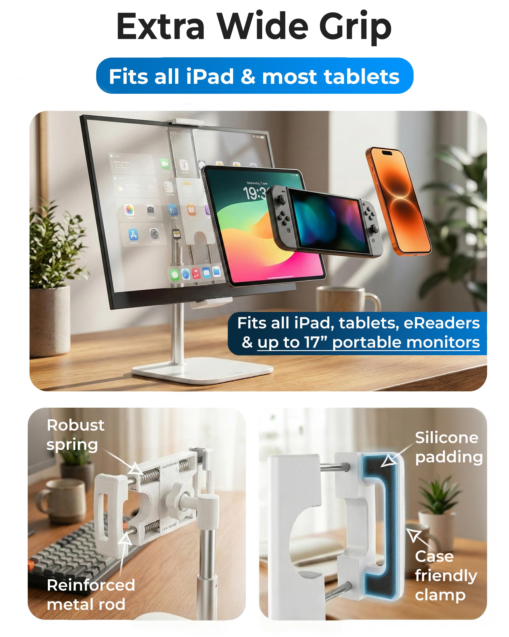 COOPER TabStand Mini do tabletów, monitorów przenośnych, telefonów i czytników e-booków, biały