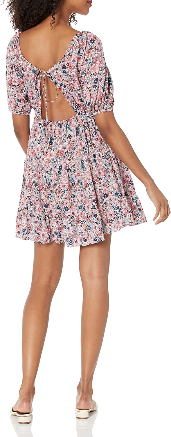 Angie Women's Tiered Short Sleeve Dress with Keyhole and Open Back