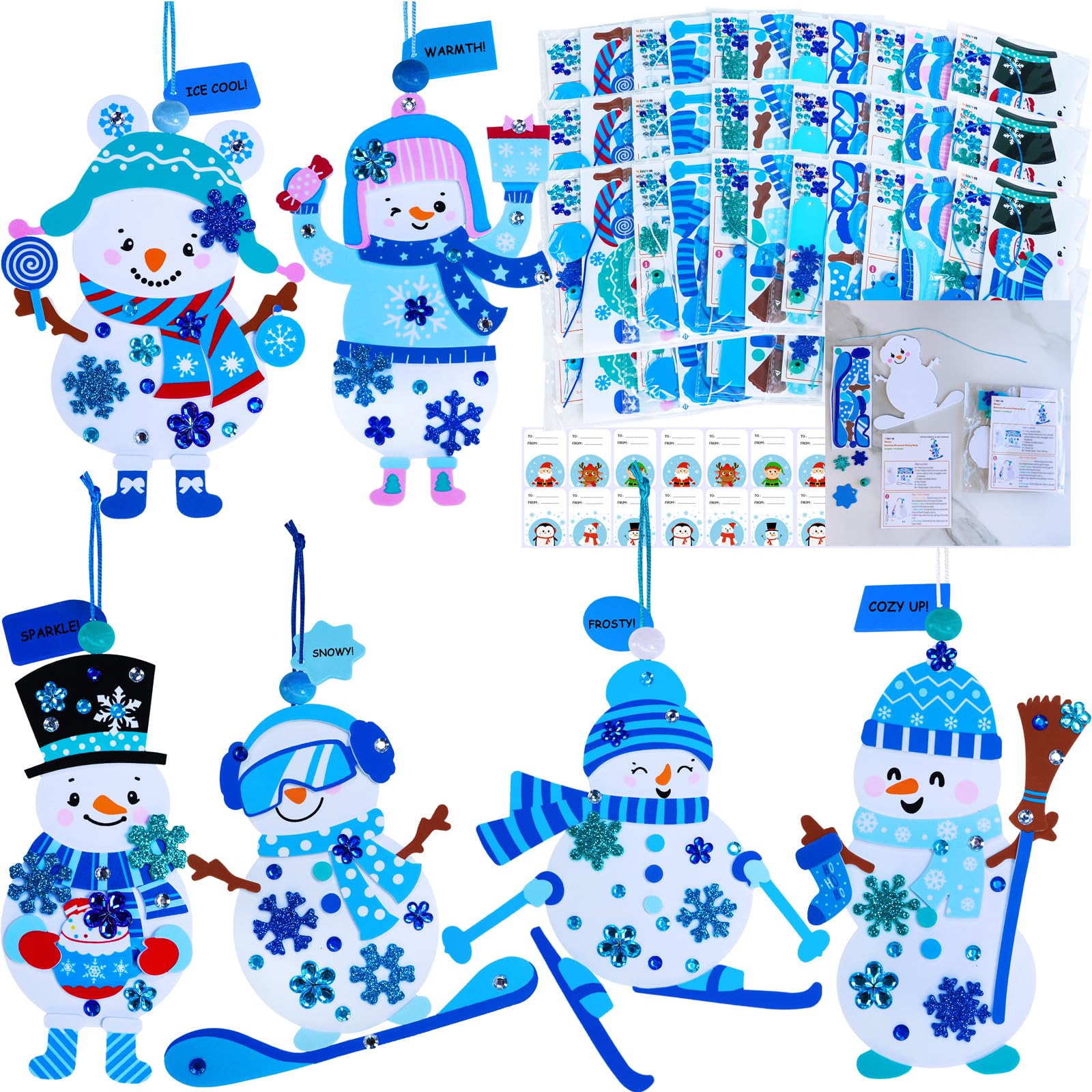 Winlyn 24 set di kit di artigianato natalizio artigianato invernale fai da te vacanze pupazzo di neve ornamenti decorazioni pupazzo di neve adesivi in schiuma festivi arti e mestieri di Natale per