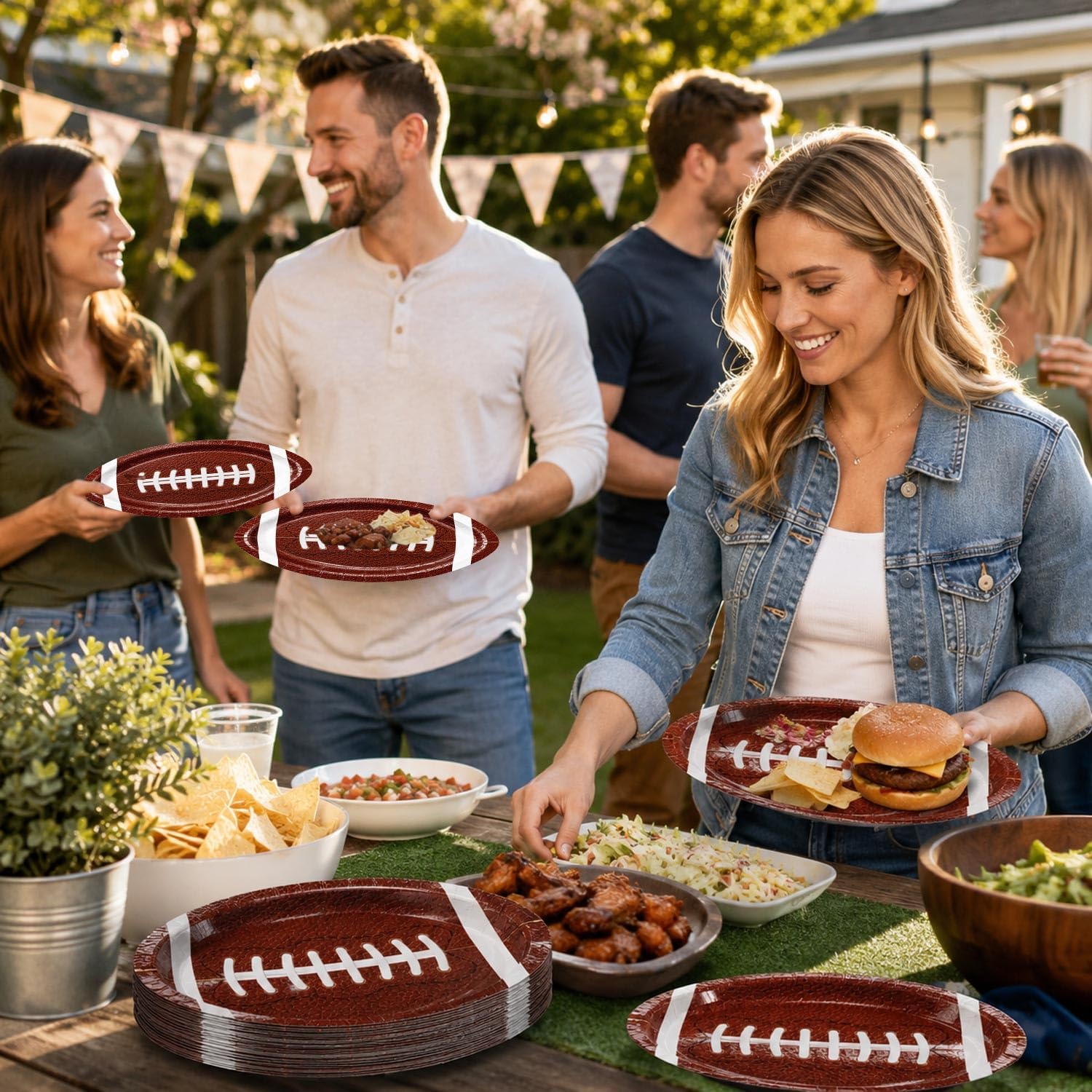 LINHAXM 50 Pcs Football Plates, 10 x 6.5 Inch Disposable Football Party Paper Plates for Football Party Decorations Decor Football Game Day Birthday Party Favor
