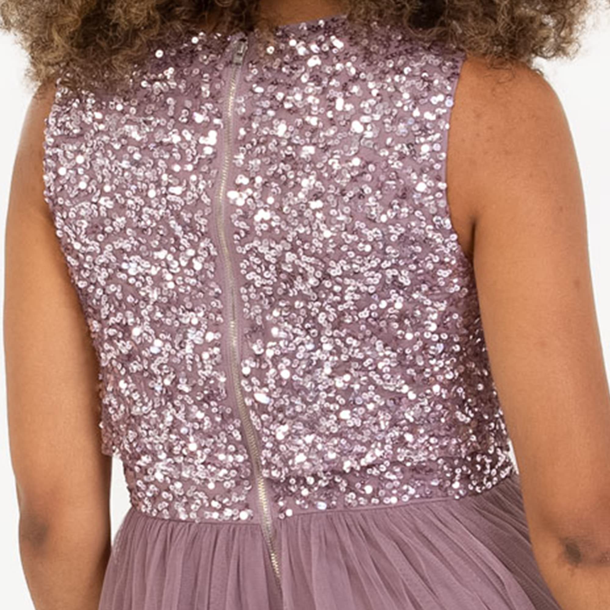 Maya Deluxe Midaxi Dress Women Ladies Sleeveless Sequins High Empire Waist Tulle Embellished For Wedding Guest Ball Vestido de Dama de Honor para Mujer