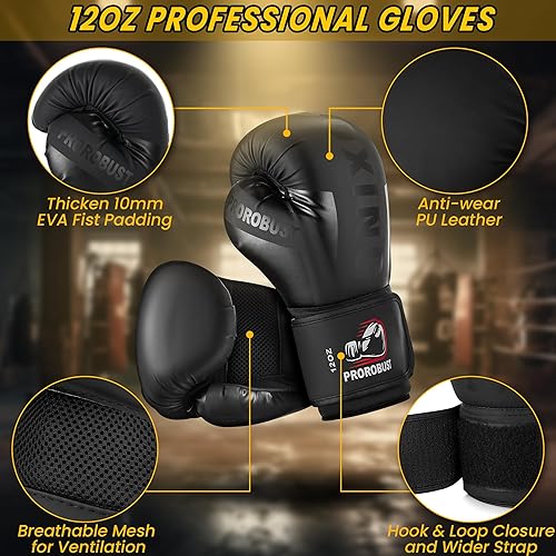 Miniatura 4 de Prorobust Saco de boxeo para adultos, juego de bolsa de boxeo Oxford pesada de 4 pies con guantes de 12 onzas para MMA Kickboxing, boxeo, karate,