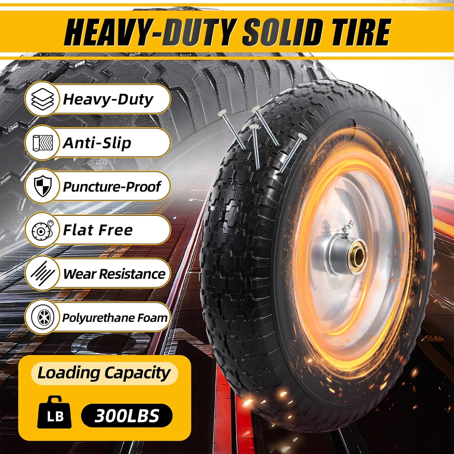 MZREXN 14.5" Wheelbarrow Tire Flat-Free 3.00/3.25/3.50/4.00-8" Solid Tire and Wheel with 3"-7" Centered Hub, 3/4" & 5/8" Bearings Replacement for Hand Truck/Dolly/Utility Cart/Garden Cart 1PCS Silver - Image 4