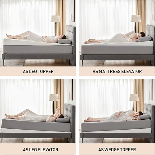 Miniatura 5 de Lazyzizi Cubrecolchón de cuña inclinada King de 5 pulgadas para reflujo ácido, GERD, dolor de cuello y espalda, ronquidos, elevador ajustable debajo