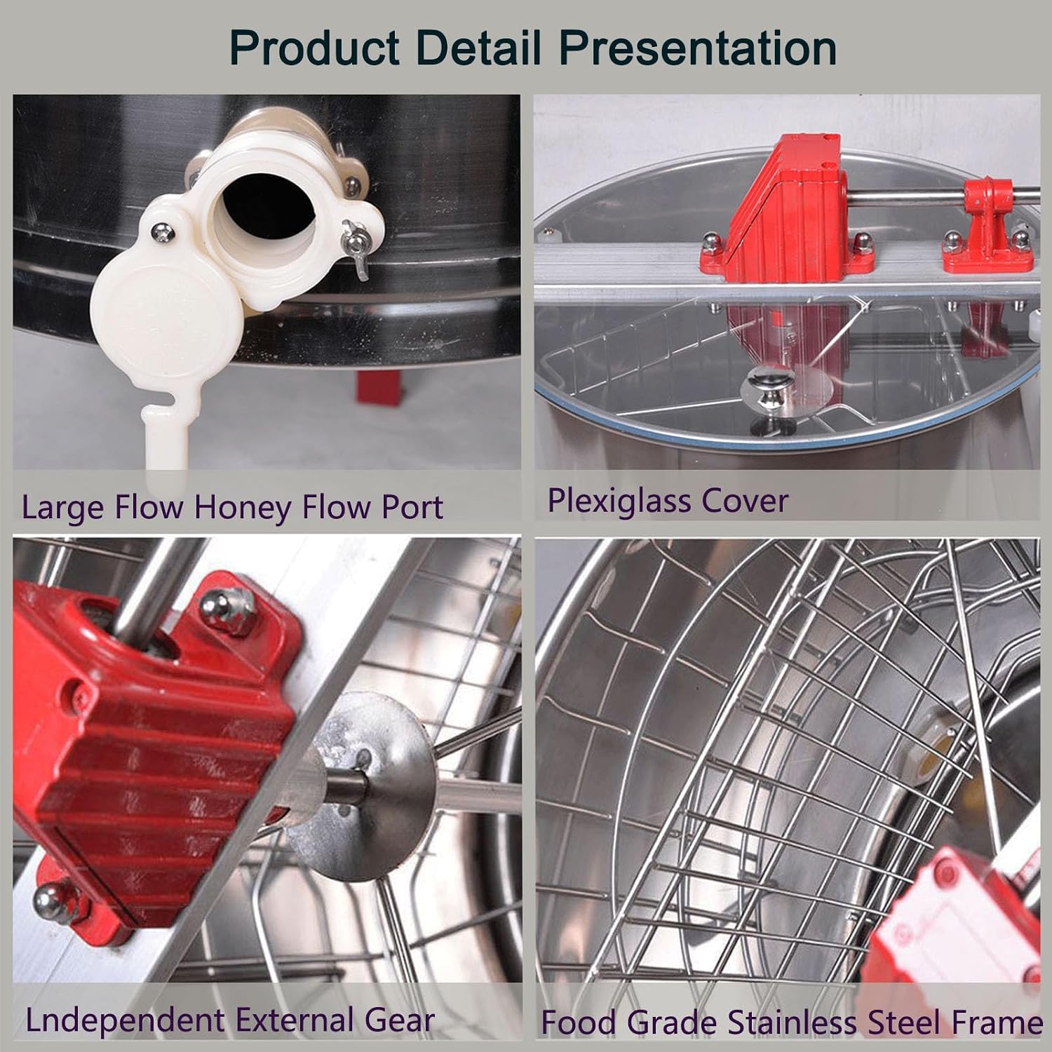 Honey Extractor Manual, 2 Frame Holder Honey Separator, Stainless Steel Honey Centrifuge Extractor, Honeycomb Drum Spinner with Transparent Lid, for Apiaries and Family Use,2 Frames