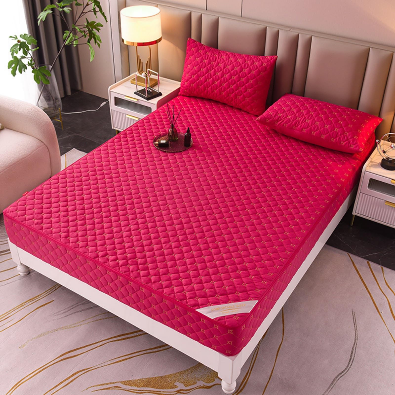 Morbuy Coprimaterasso Singolo Matrimoniale Impermeabile, Coprimaterasso Una Piazza e Mezza Antiacaro con Cerniera Morbida e Traspirante per Materassi Altezza 25cm (180x200+25cm,LA02 Rosa shocking)