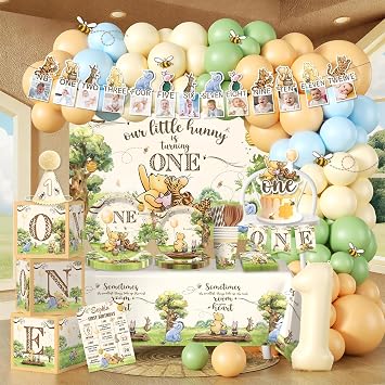 267PCS Fexivo Classic Bear 1st Birthday Decorations Set for 25 Guests