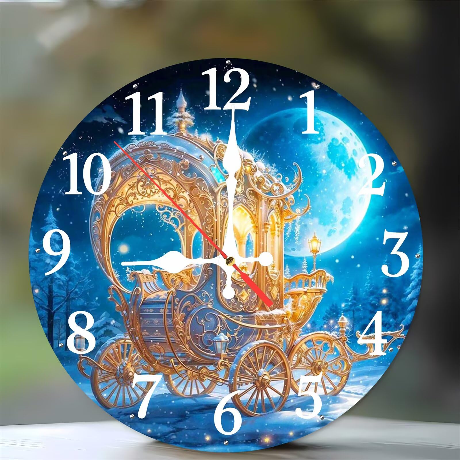 Horloge murale cuisine et salon au motif carrosse bois