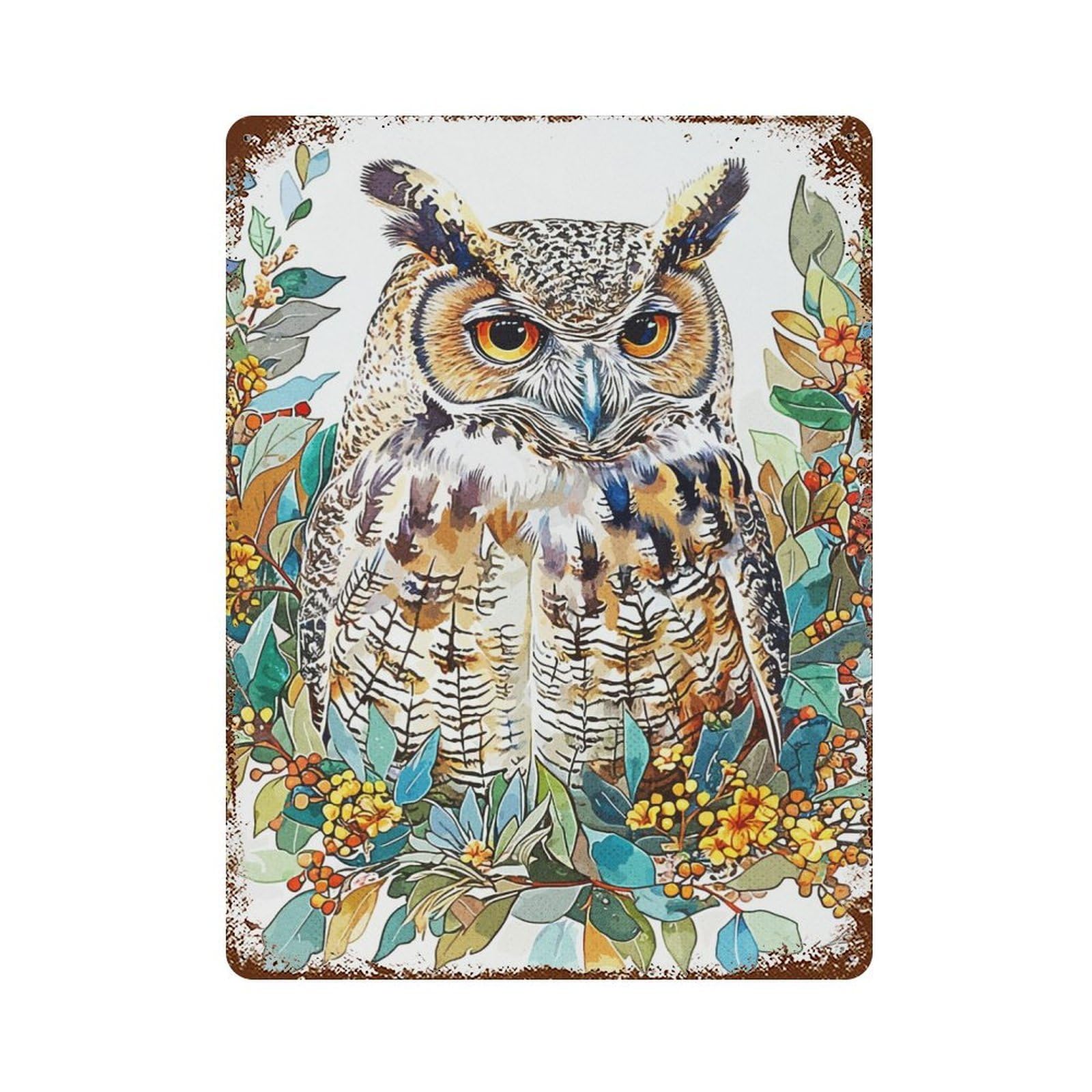 Owl Natural Decorative Tin Sign 15.7"x11.8", for Bistro, Counter And Cafe Decor, Retro Wall Decor