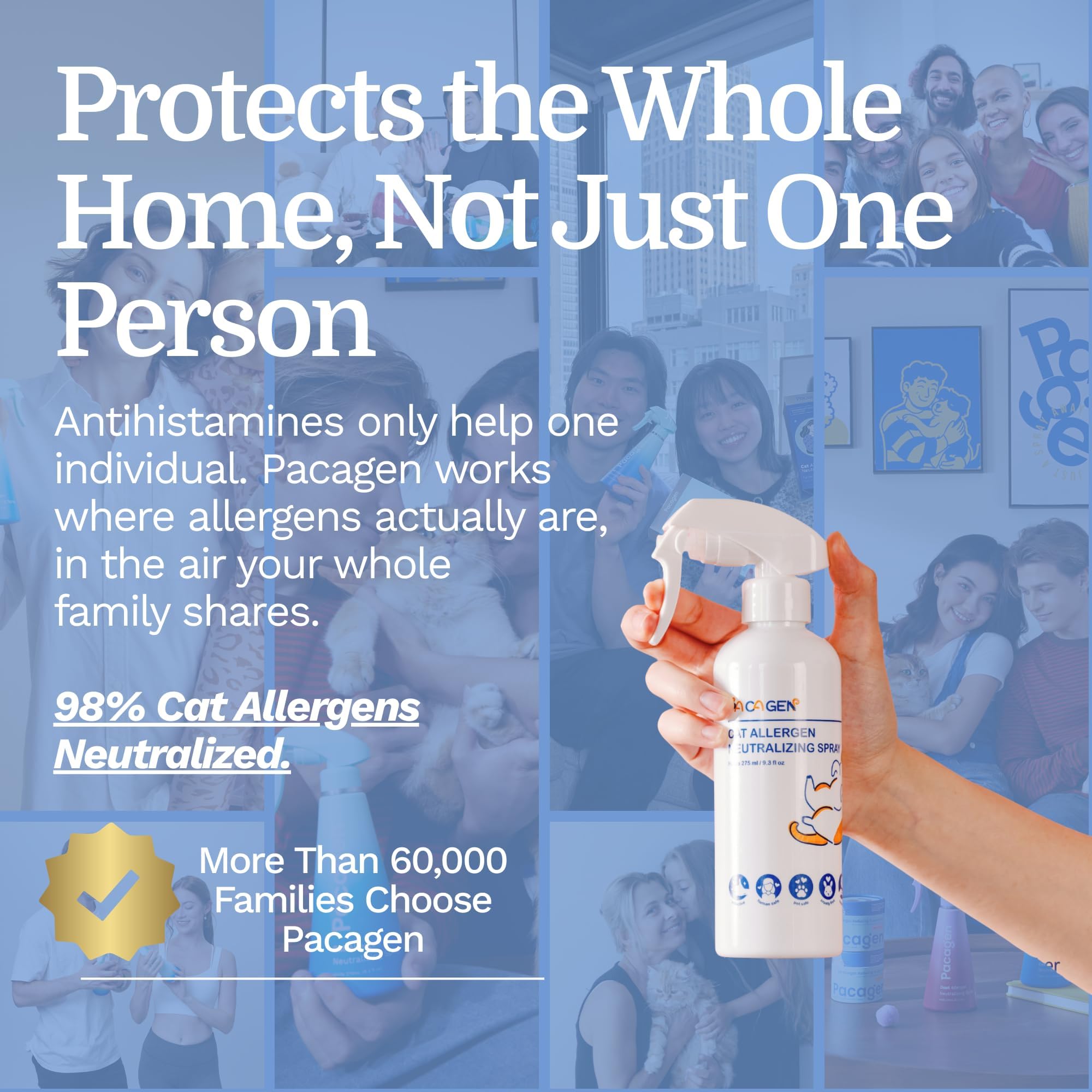 Pacagen Spray neutralizante de alérgenos para gatos para seres humanos, perfecto para uso doméstico, resultados inmediatos, fácil de usar y apto para mascotas, a pocos aerosoles de un