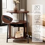 DHH Round End Tables Side Table with Storage, Fluted Nightstand with Charging Station, Small Mid-Century Modern Bedside Tables, Side Table for Small Space Living Room Bedroom (2, Walnut)