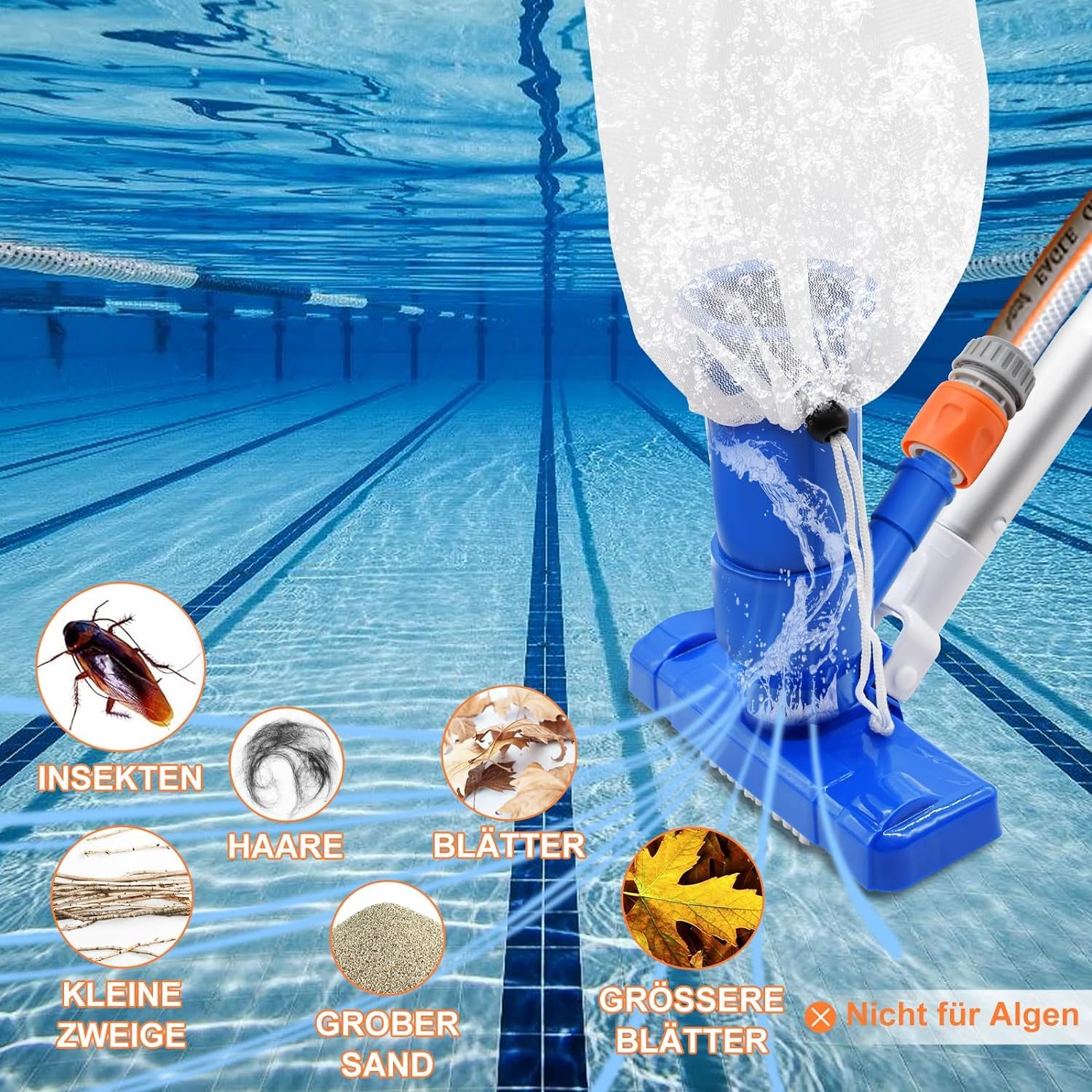 Aspirateur de Piscine Portable,Tête D'aspiration pour L'étang avec Sac à Feuilles pour Le Nettoyage par Aspiration du Fond de la Piscine Mini Nettoyeur pour Spa/Fontain