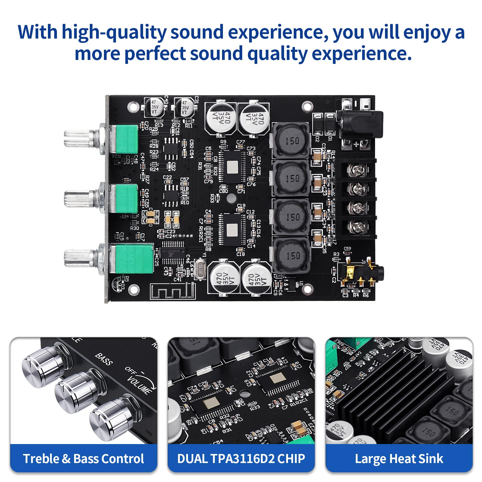 ZK-1002T PRO - Scheda amplificatore Bluetooth 5.0, 2.0 canali, 200 W, subwoofer Hi-Fi, amplificatore audio con alti e bassi, ingressi BT USB e AUX, modulo amplificatore stereo DC 12-24 V per