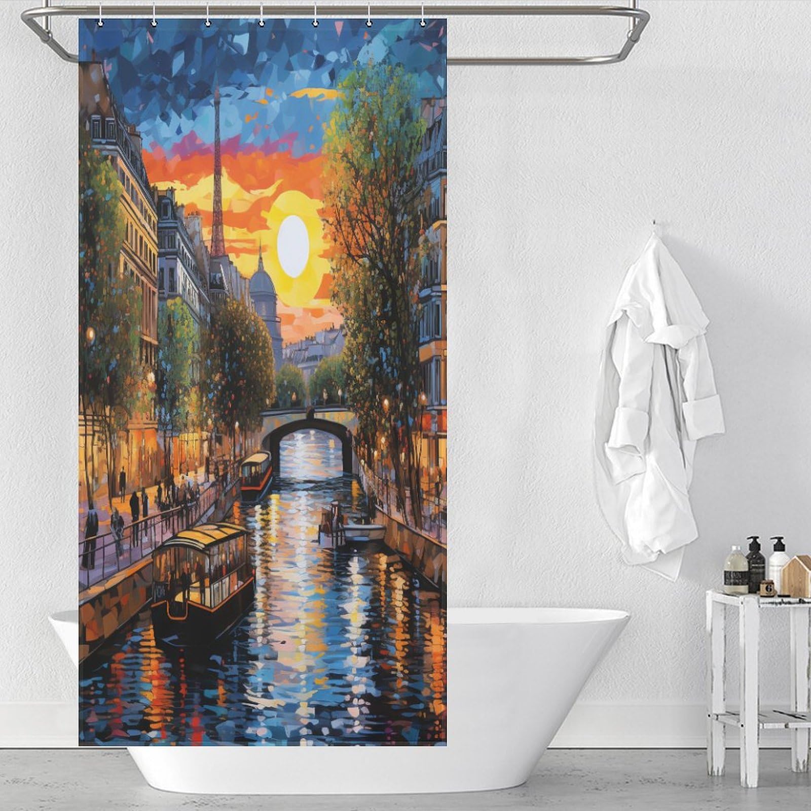 Rideau de douche imperméable et lavable motif paysage urbain