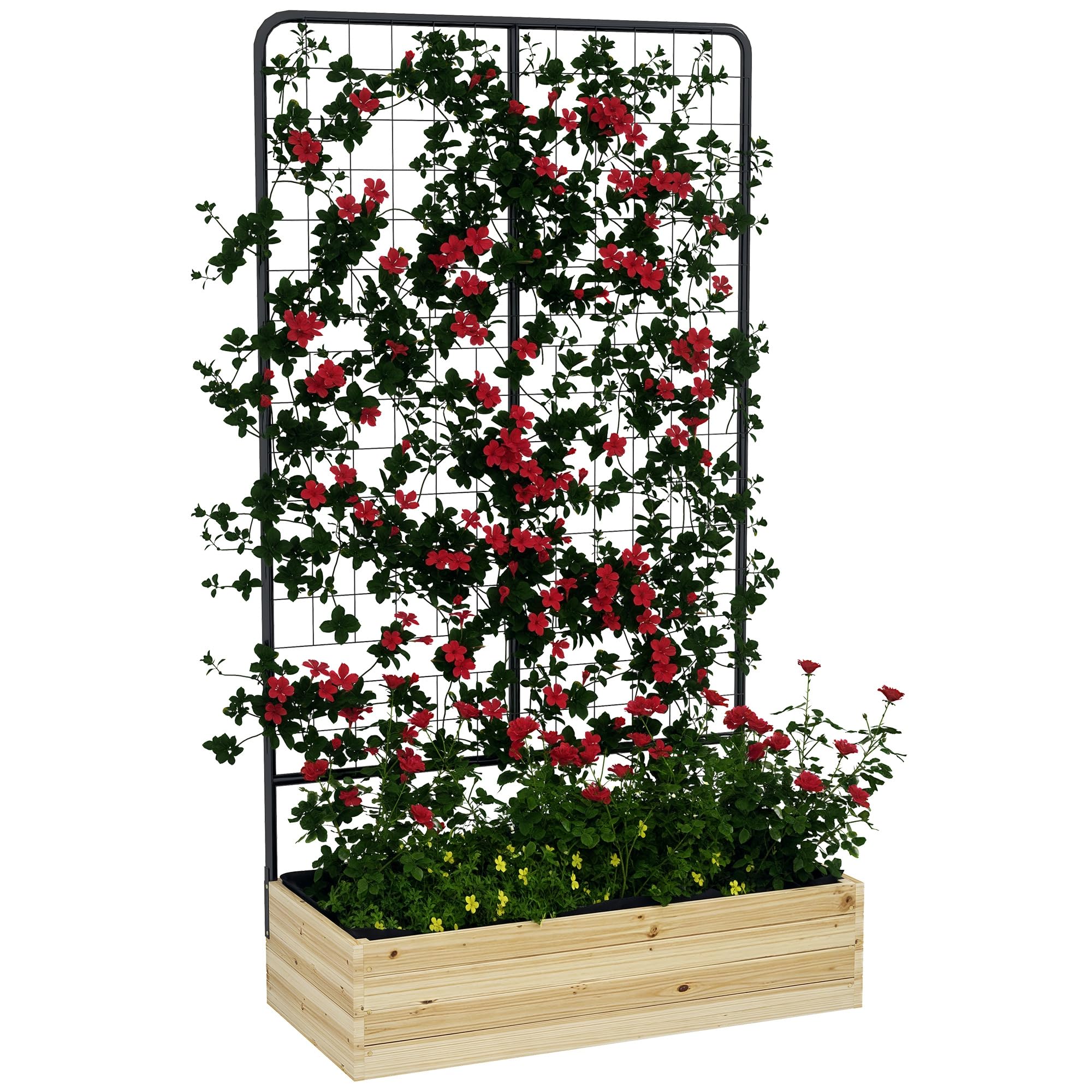 Outsunny Hochbeet mit Rankhilfe Pflanzkasten 80 x 38 x 145 cm Naturholz | Kräuterbeet, Blumenkasten mit Rankgitter, Garten, Balkon