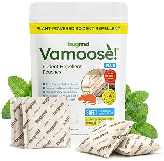 BugMD Vamoose! Plus Peppermint Oil Mouse Repellent Pouches | Natural Mice Repellent Indoor & Rat Deterrent for House, Garage, RV, Car & Storage | Plant-Powered Rodent Control - 1 Pack - 4 Pouches - Amazon product rated Grade A