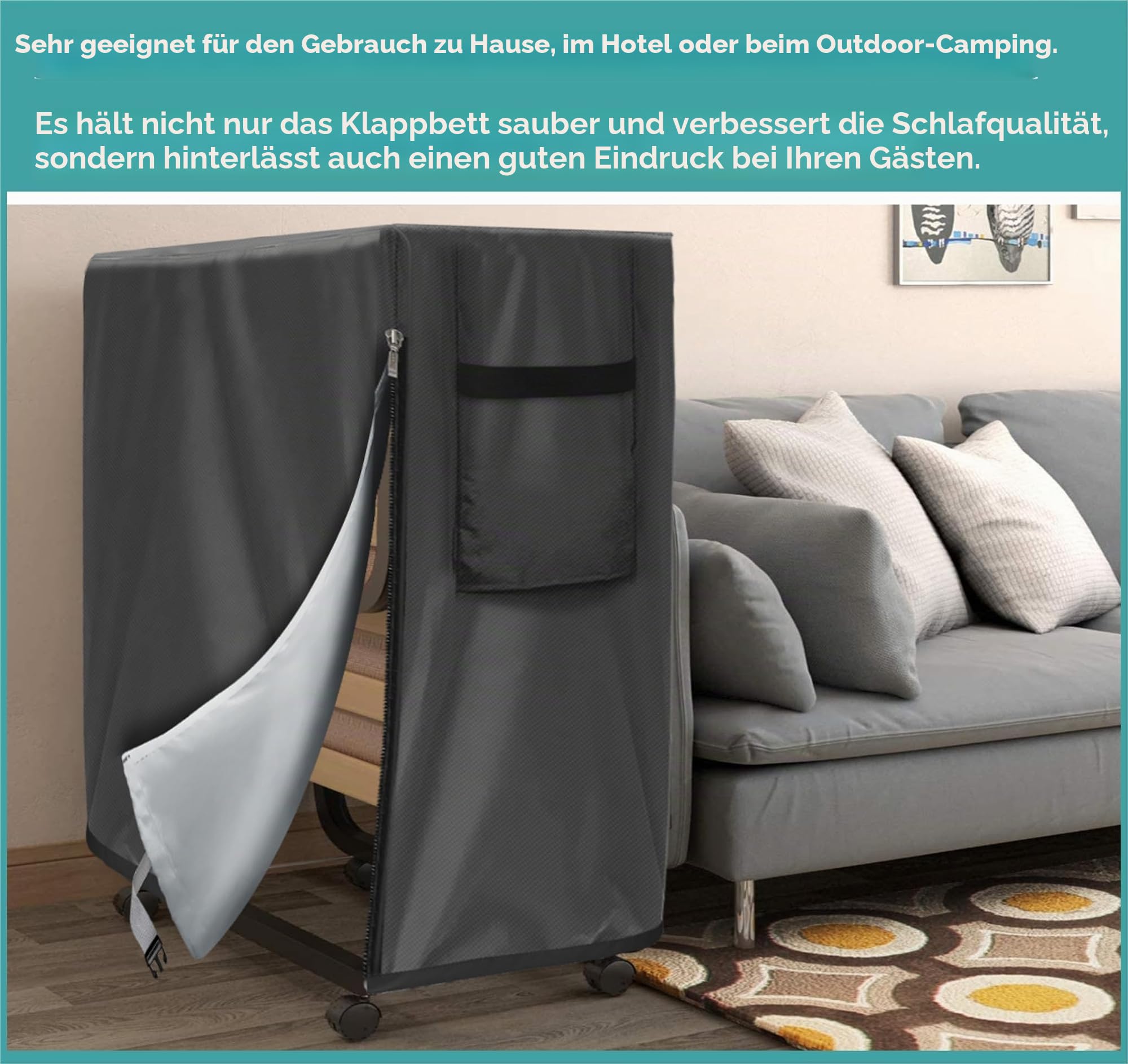WES Klappbett Staubdichte Abdeckung Schutzhülle für Innen Außen Verstellbar Wasserdicht Protector Multifunktionale Abdeckung (Grau)