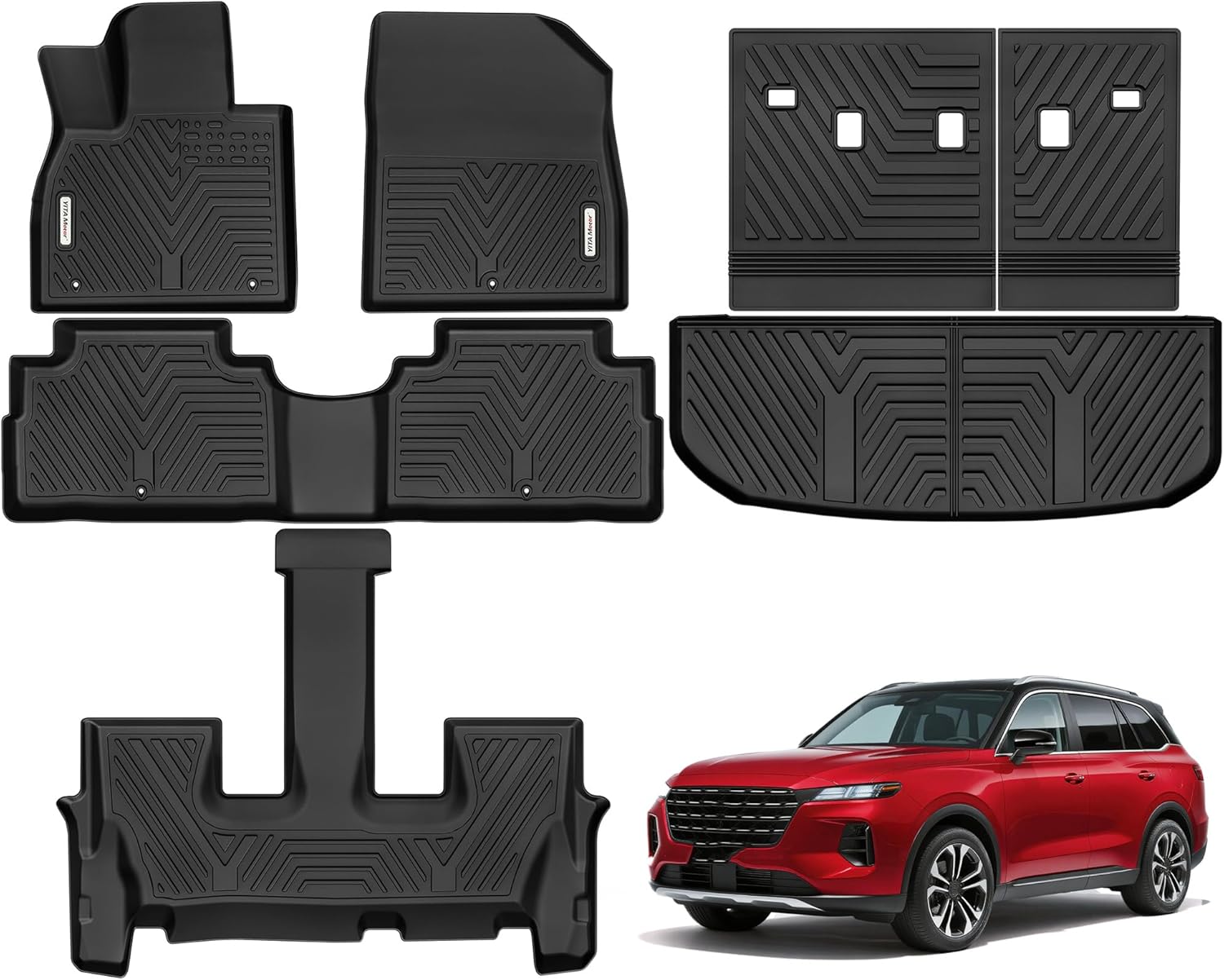 YITAMOTOR Floor Mats Fit for Hyundai Palisade 2020-2025 7/8 Seats, TPE All Weather Car Protection Floor Liners Palisade Accessories, 1st & 2nd & 3rd Row & Backrest Mat & Cargo Liner, Black