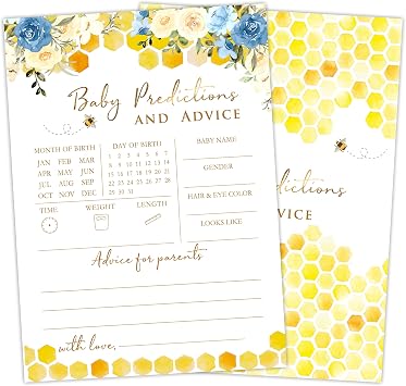 Baby Game Cards, Bee Themed Baby Predictions And Advice Game Kit, Floral Gender Reveal Party Supplies, Honeycomb Bee Baby Shower Activity Decorations, Baby Shower Gifts, 25 Game Cards Included, A06