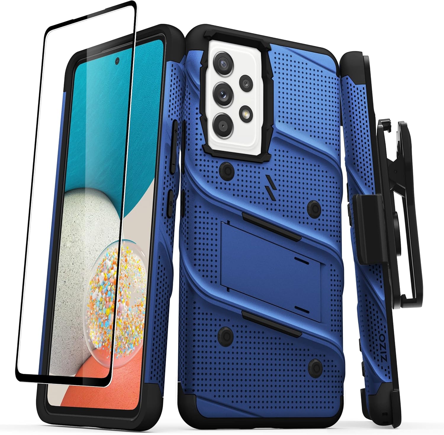 ZIZO Bolt Bundle for Galaxy A53 5G Case with Screen Protector Kickstand Holster Lanyard - Blue
