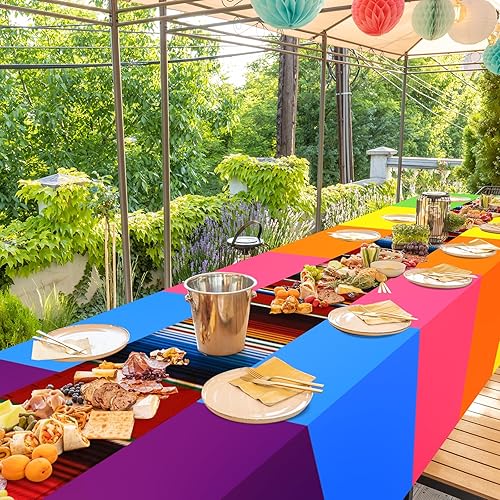 Miniatura 7 de Preboun Mantel de plástico mexicano y pancarta de papel picado mexicano, suministros de decoración de fiesta, mantel para mesas rectangulares,