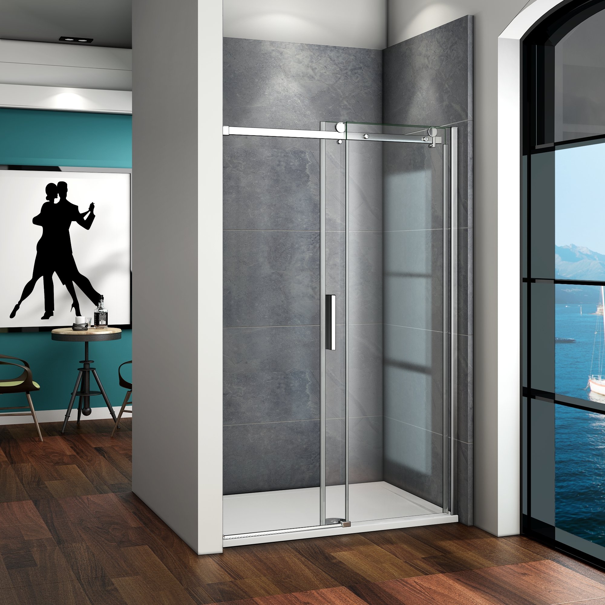 Mampara de Ducha Frontal Puerta Corredera Cristal Templado 6 MM 120x195cm