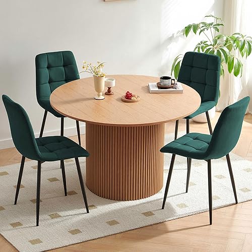 Miniatura 32 de Juego de mesa redonda de 37 pulgadas para 4 personas, juego de mesa de cocina moderno, mesa de comedor de madera sintética con sillas de comedor que