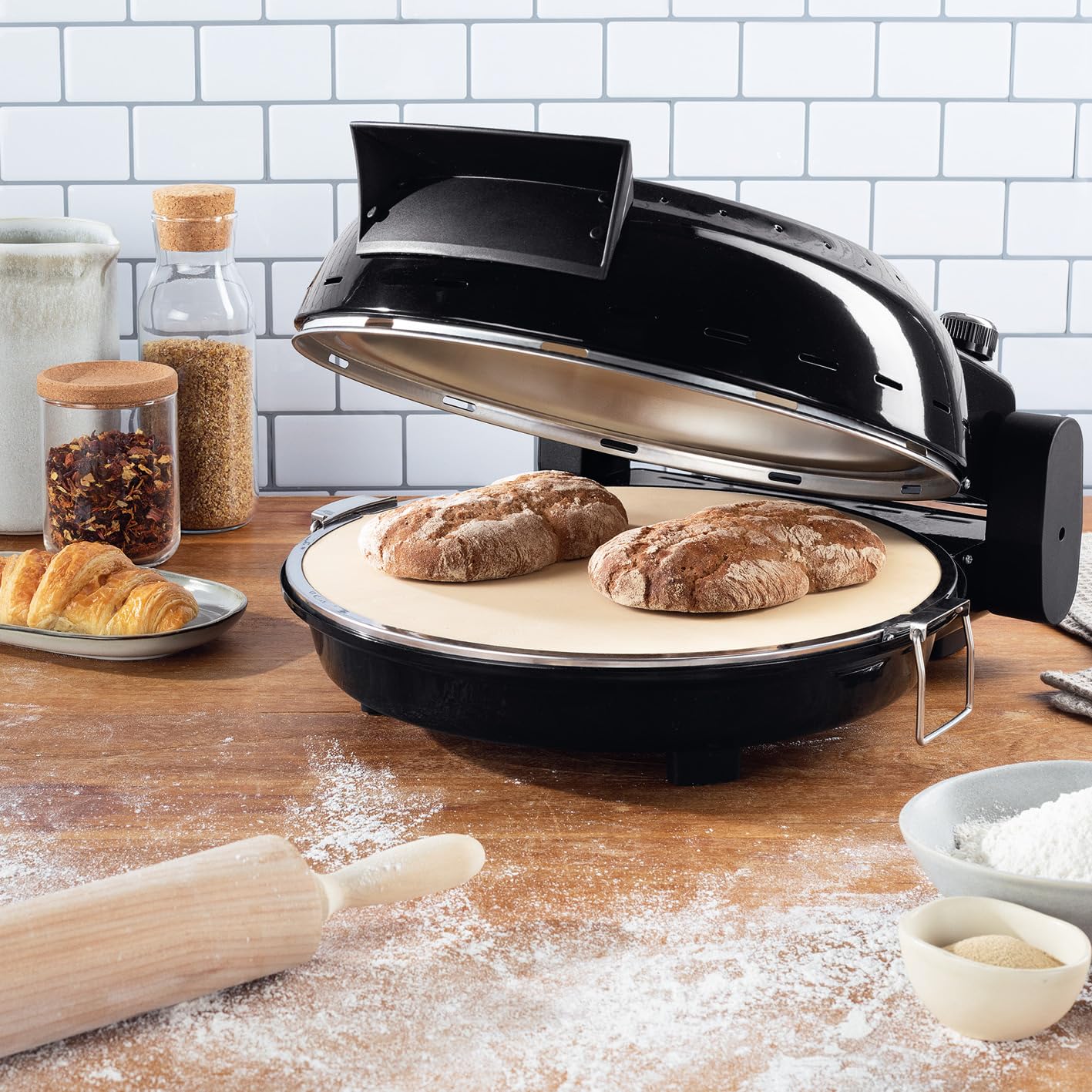 GOURMETmaxx Elektryczny piec do pizzy, do 420°C – z kamieniem do pizzy, regulacja temperatury i timer 30 min. | Mini piekarnik idealnie nadaje się do pieczenia pizzy, chrupiącego chleba i wielu innych