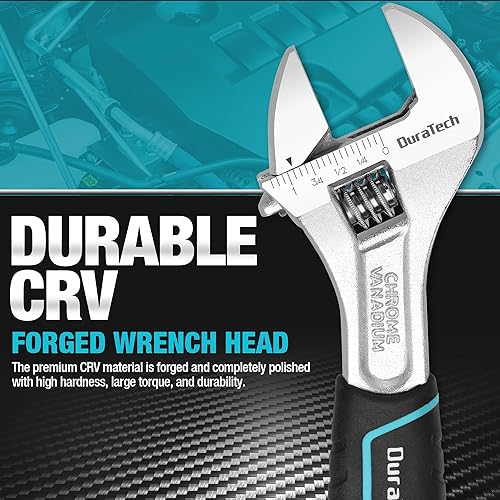 Miniatura 9 de DURATECH Llave ajustable de 6 pulgadas, llave de acero Cr-V, llave de mandíbula ancha, básculas métricas y SAE, para el hogar, garaje, taller y